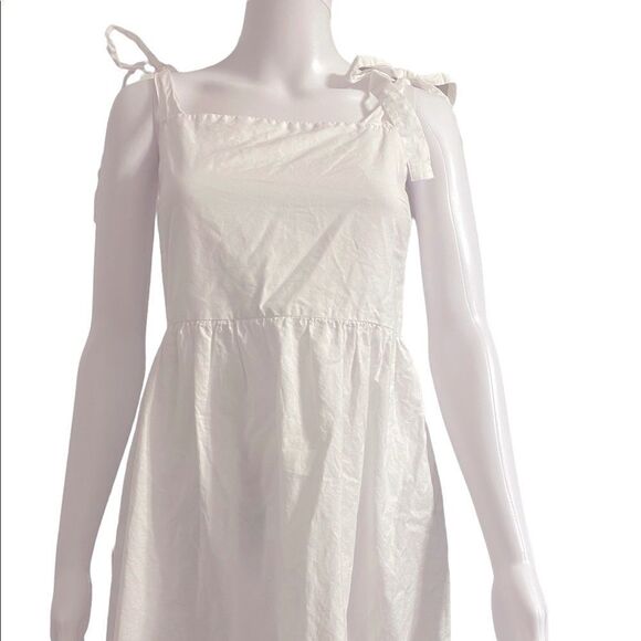 Stradivarius Poplin Midi Dress w/ Straps Womens Medium White BP0306 - Picture 3 of 13